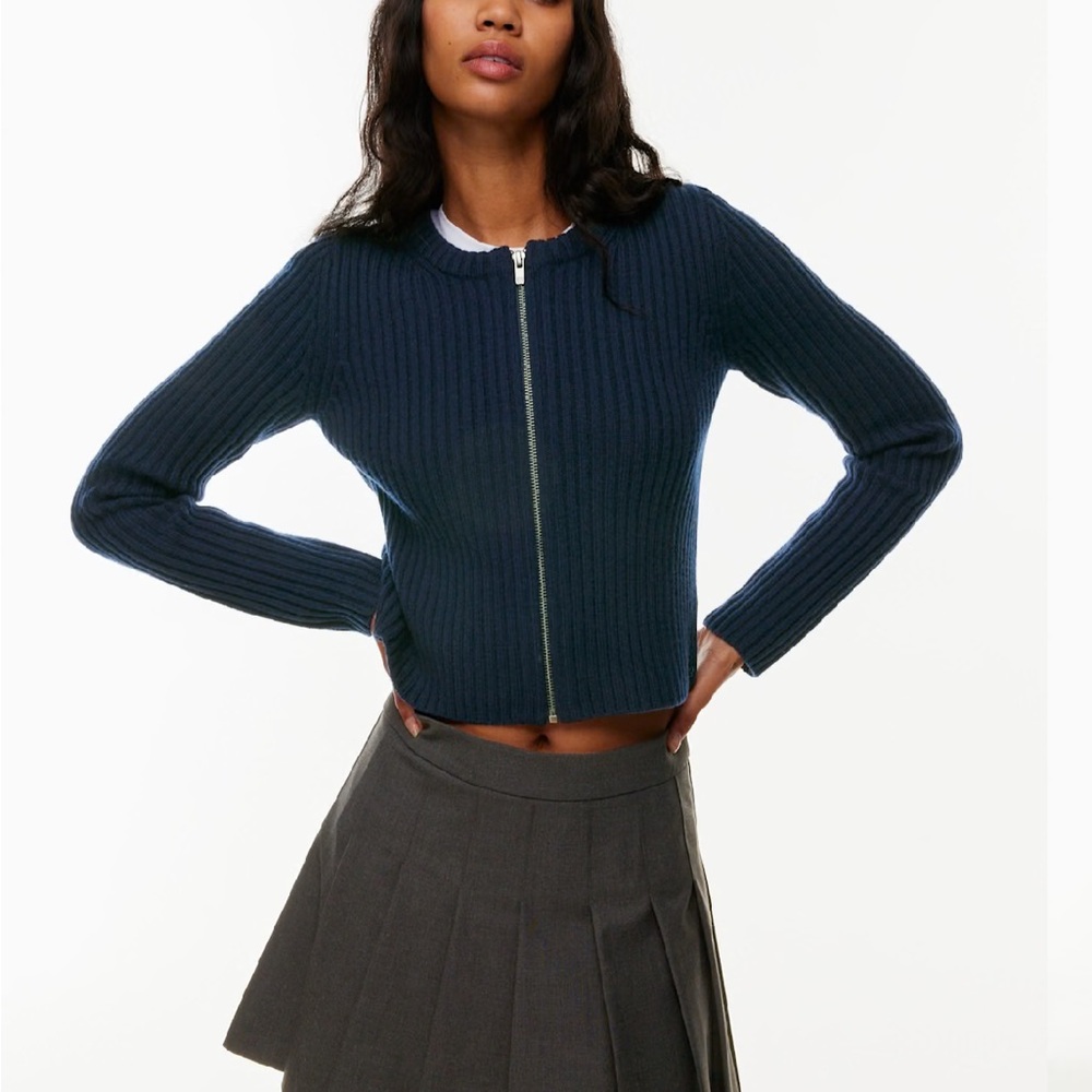 Aritzia Sunday Best Aisha Zip Up Navy Blue Cardigan